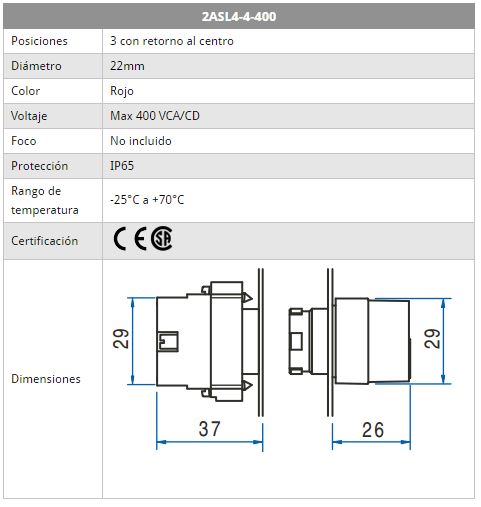 Selector Iluminado 3 Posiciones Con Retorno Rojo BOTONES PULSADORES