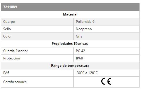 Contratuerca PG 42 poliamida color gris