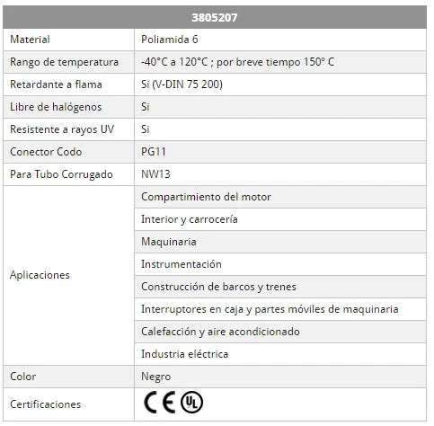 Conector codo PG 11