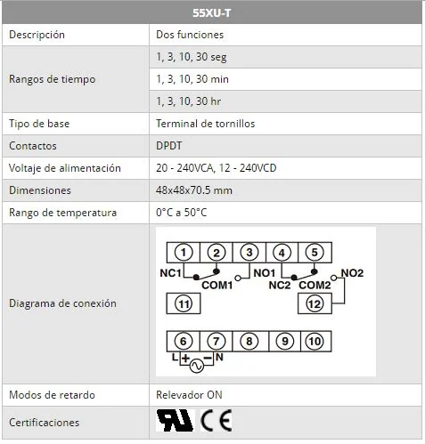 Temporizador, panel 20-240VCA,12-240VCD