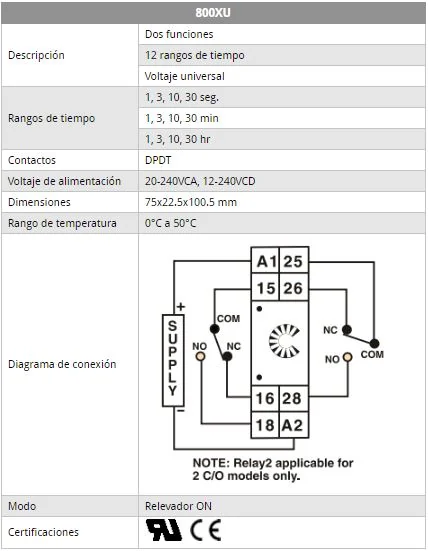 Temporizador Riel DIN 20-240VCA,12-240VCD