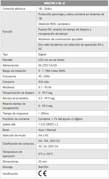 Rele proteccion de corriente Alim 85-270V,rango 0-1.19kA,1Ø