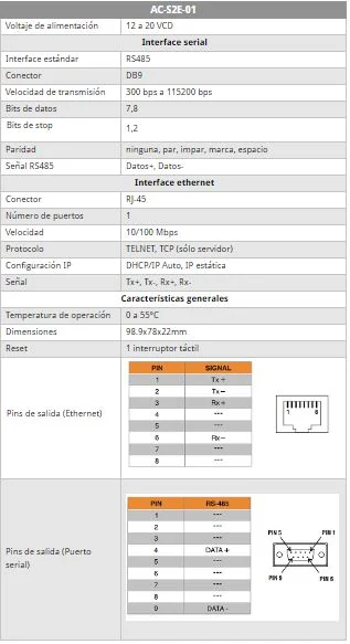convertidor serial a ethernet 12 a 30VCD,DB9 macho,RJ45